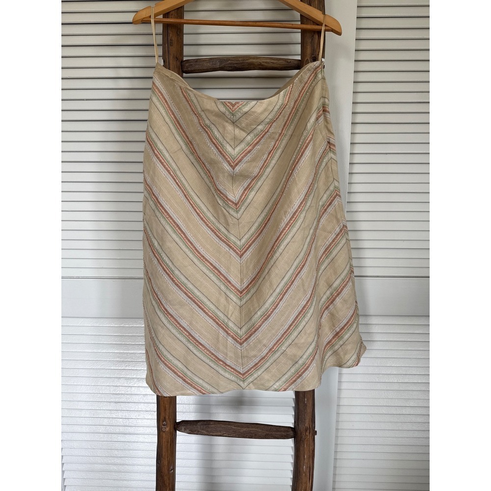 Valerie Stevens Linen‎ Skirt Striped Chevron Pattern Size 14